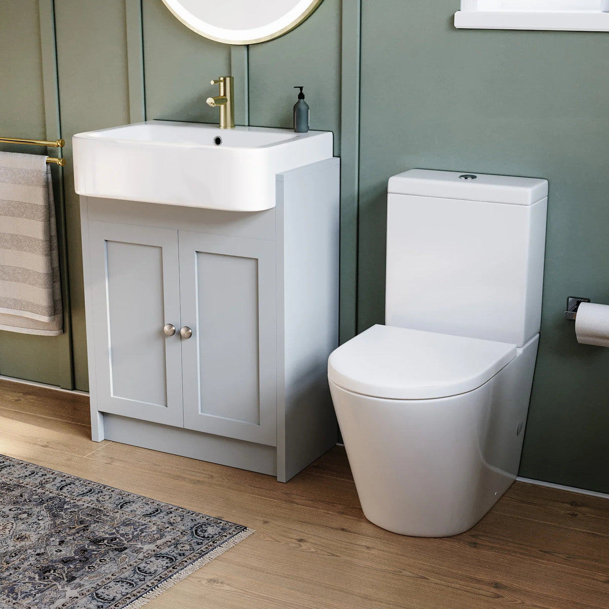 Camberly 600mm Basin Vanity Unit With Rimless Close Coupled Toilet - Matte Grey