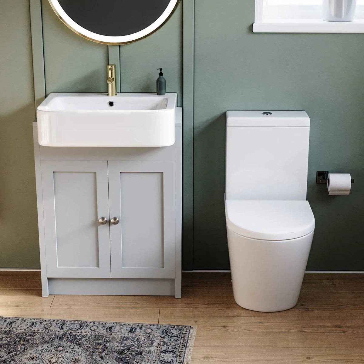 Camberly 600mm Basin Vanity Unit With Rimless Close Coupled Toilet - Matte Grey
