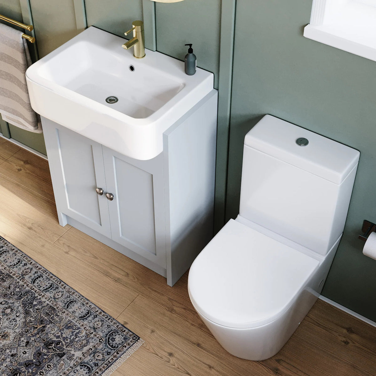Camberly 600mm Basin Vanity Unit With Rimless Close Coupled Toilet - Matte Grey