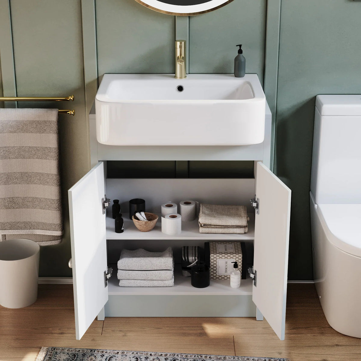 Camberly 600mm Basin Vanity Unit With Rimless Close Coupled Toilet - Matte Grey