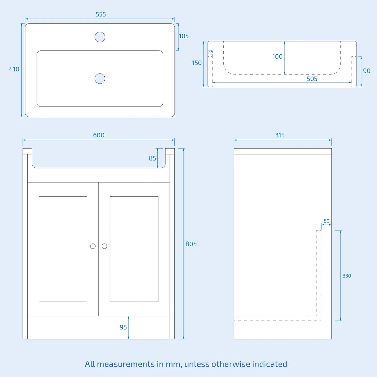 Camberly 600mm Basin Vanity Unit With Rimless Close Coupled Toilet - Matte Grey