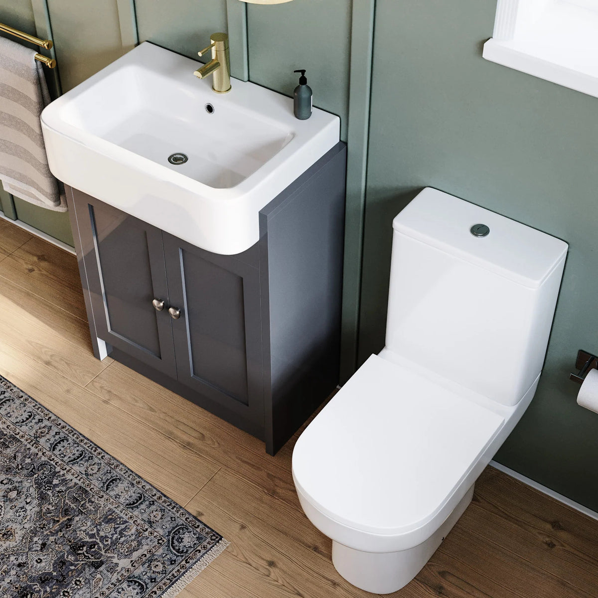 Camberly 600mm Freestanding Vanity Unit With Close Coupled Toilet - Anthracite