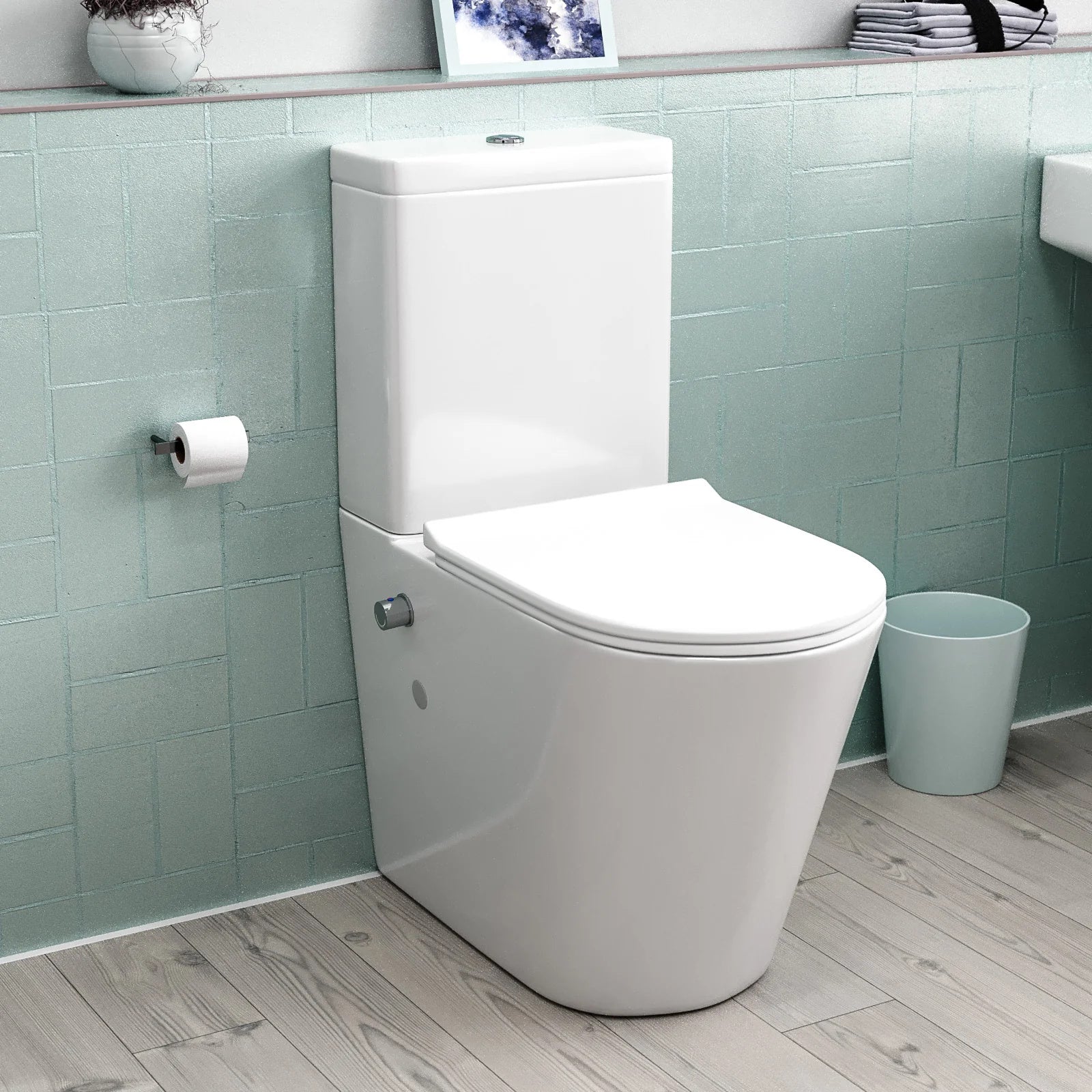 Comfort Height Close Coupled Toilet With Integrated Hot Cold Bidet Valve