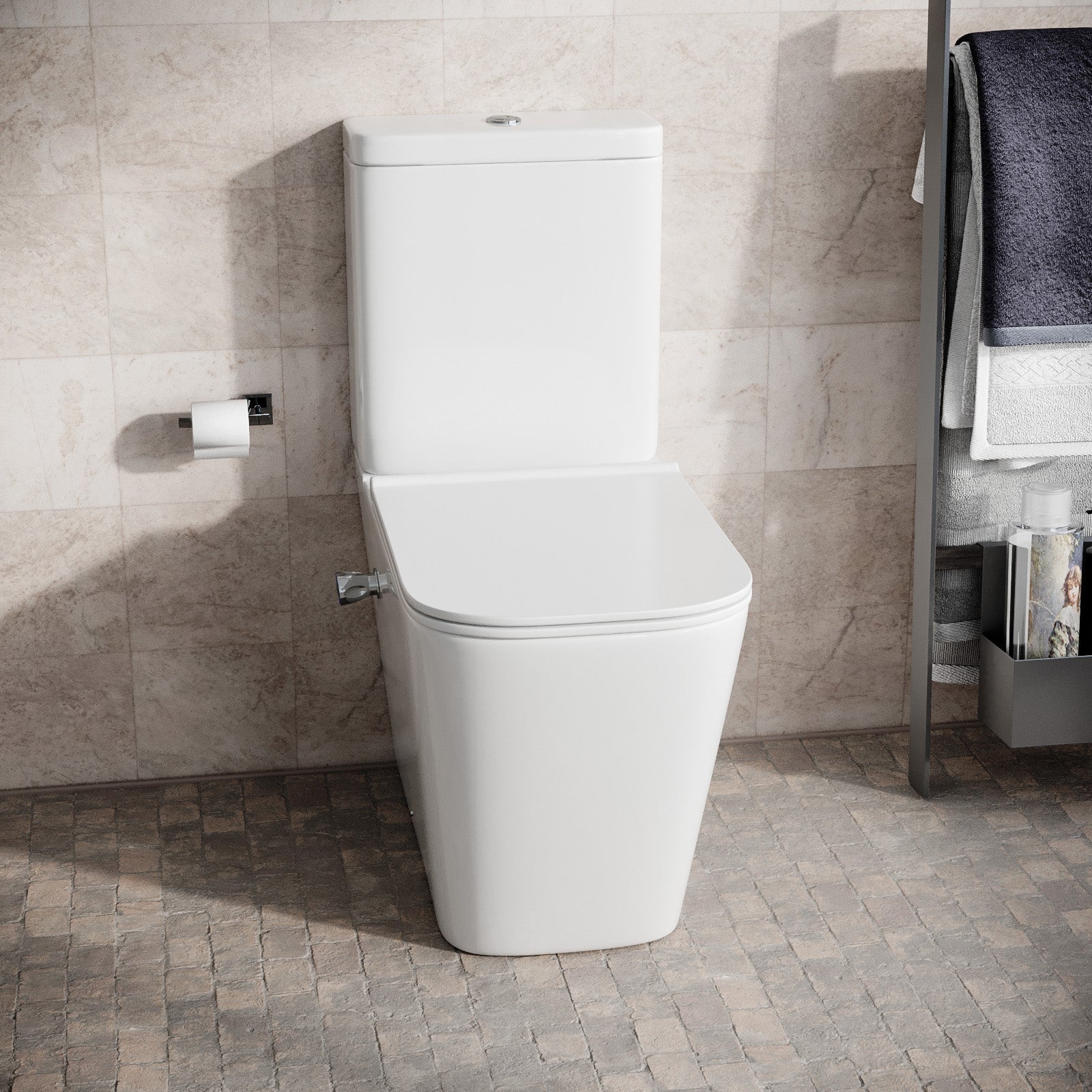 Rimless Square Close Coupled Toilet with Integrated Hot Cold Bidet