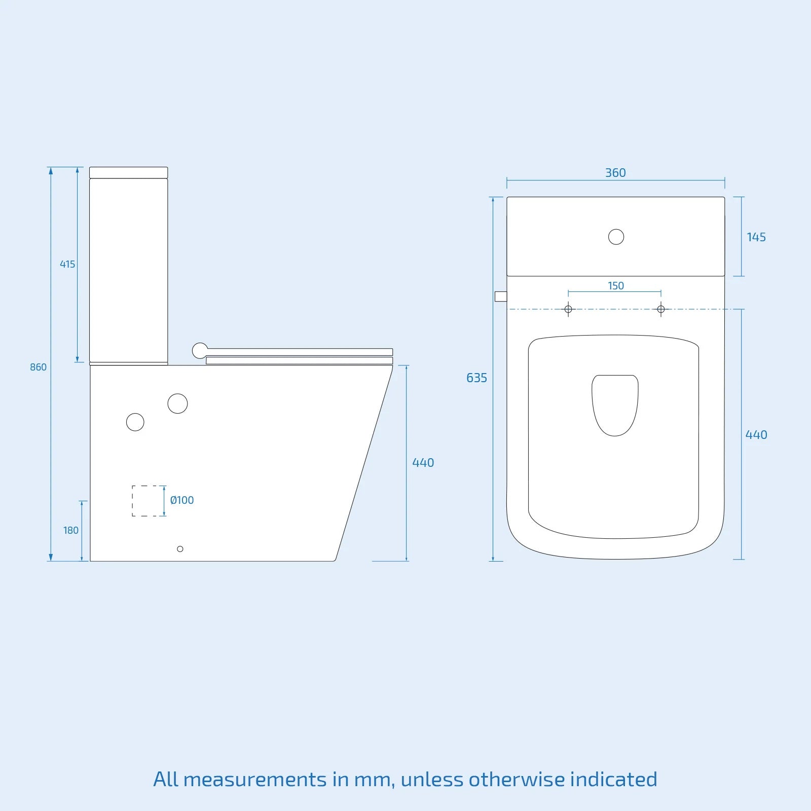 Rimless Square Close Coupled Toilet with Integrated Hot Cold Bidet
