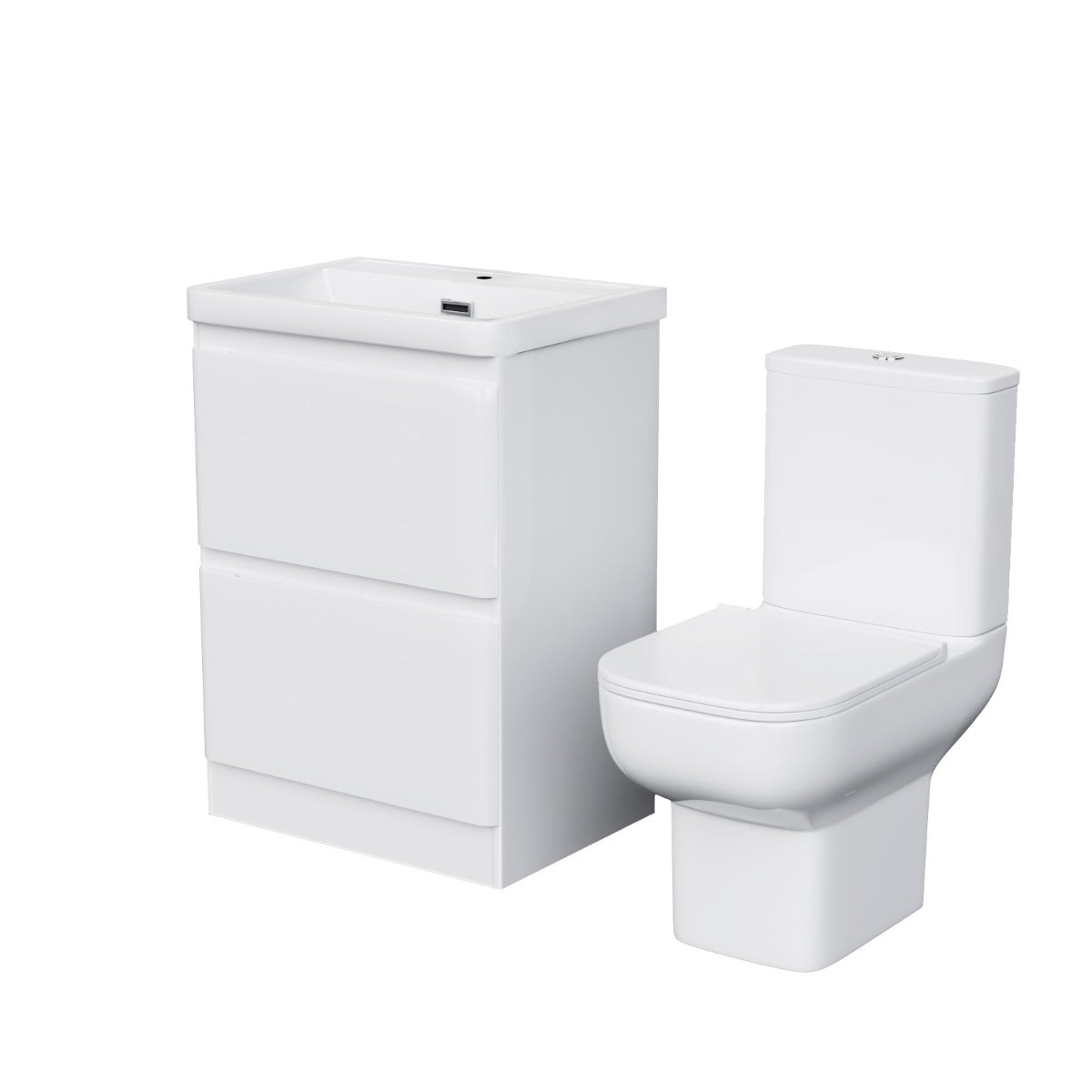 Jersey 600mm Basin 2 Drawer Vanity Basin Unit & Close Coupled Toilet White