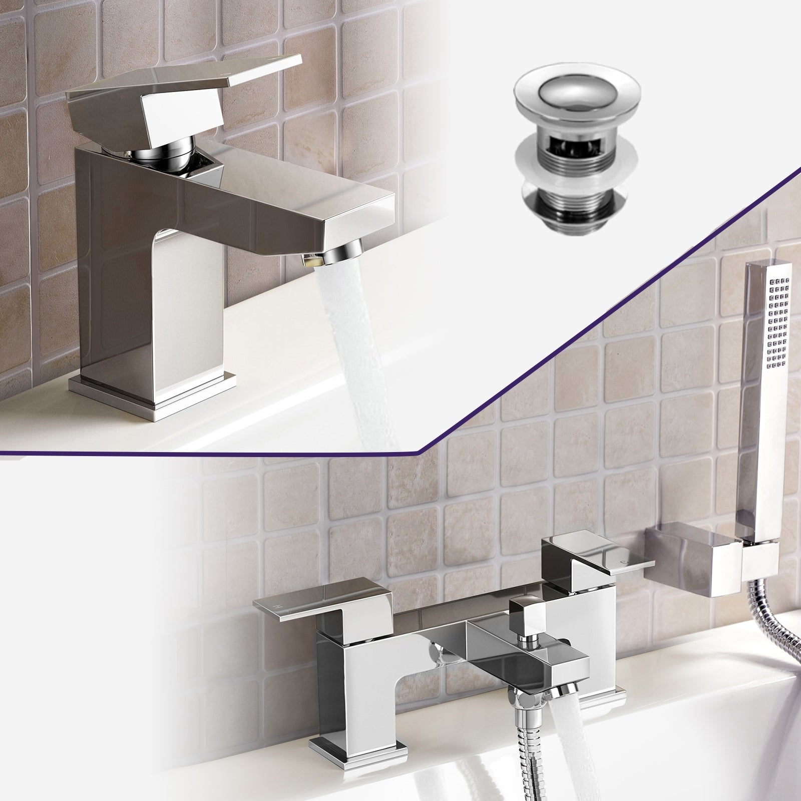 Brayton Contemporary Chrome Basin Sink Mono Mixer Tap And Bath Shower Mixer Tap & Waste