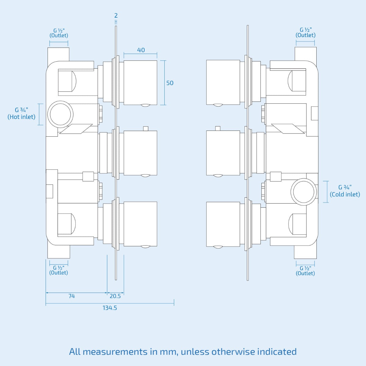 Temel Matte Black Square Shower Head Concealed Thermostatic Mixer Valve+ Handset & Shower Head