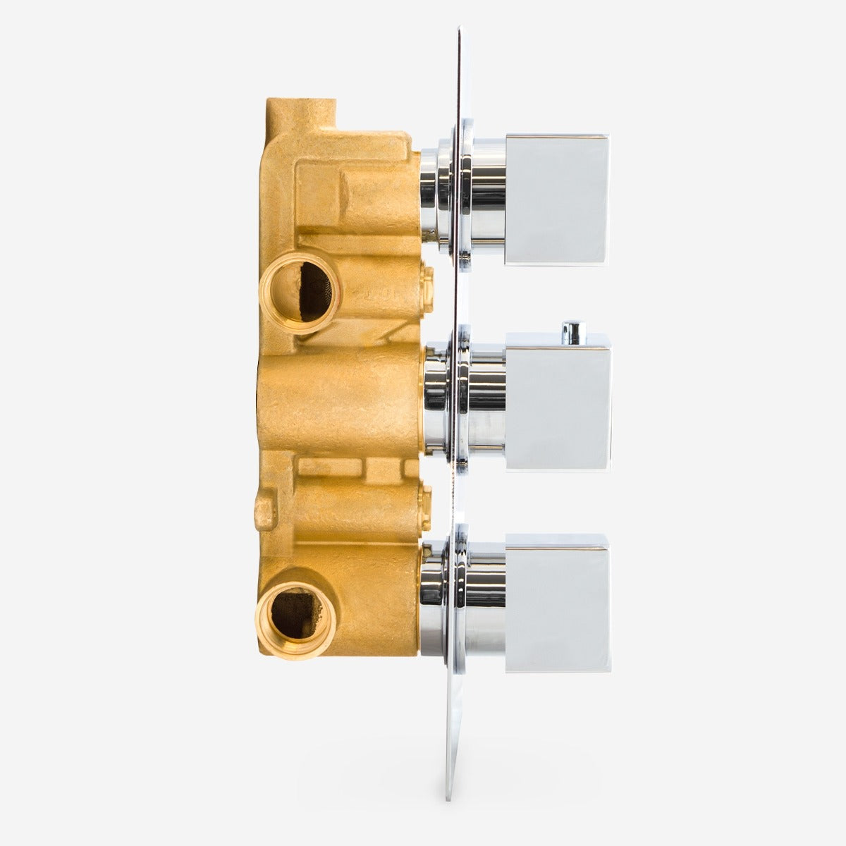 Lilly Chrome 3 Dial 3 Way Square Concealed Thermostatic Mixer Valve + Square Handset + Bath Filler + Square Shower Head