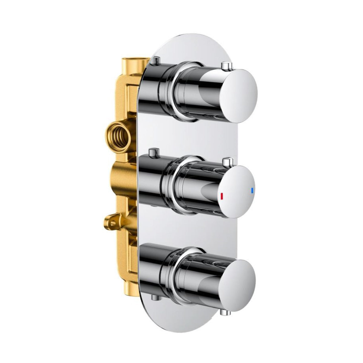 Nero 3 Dial 3 Outlet Modern Round Chrome Concealed Thermostatic Shower Valve with 250mm Ultra Slim Rainfall Shower Head & Handset Kit