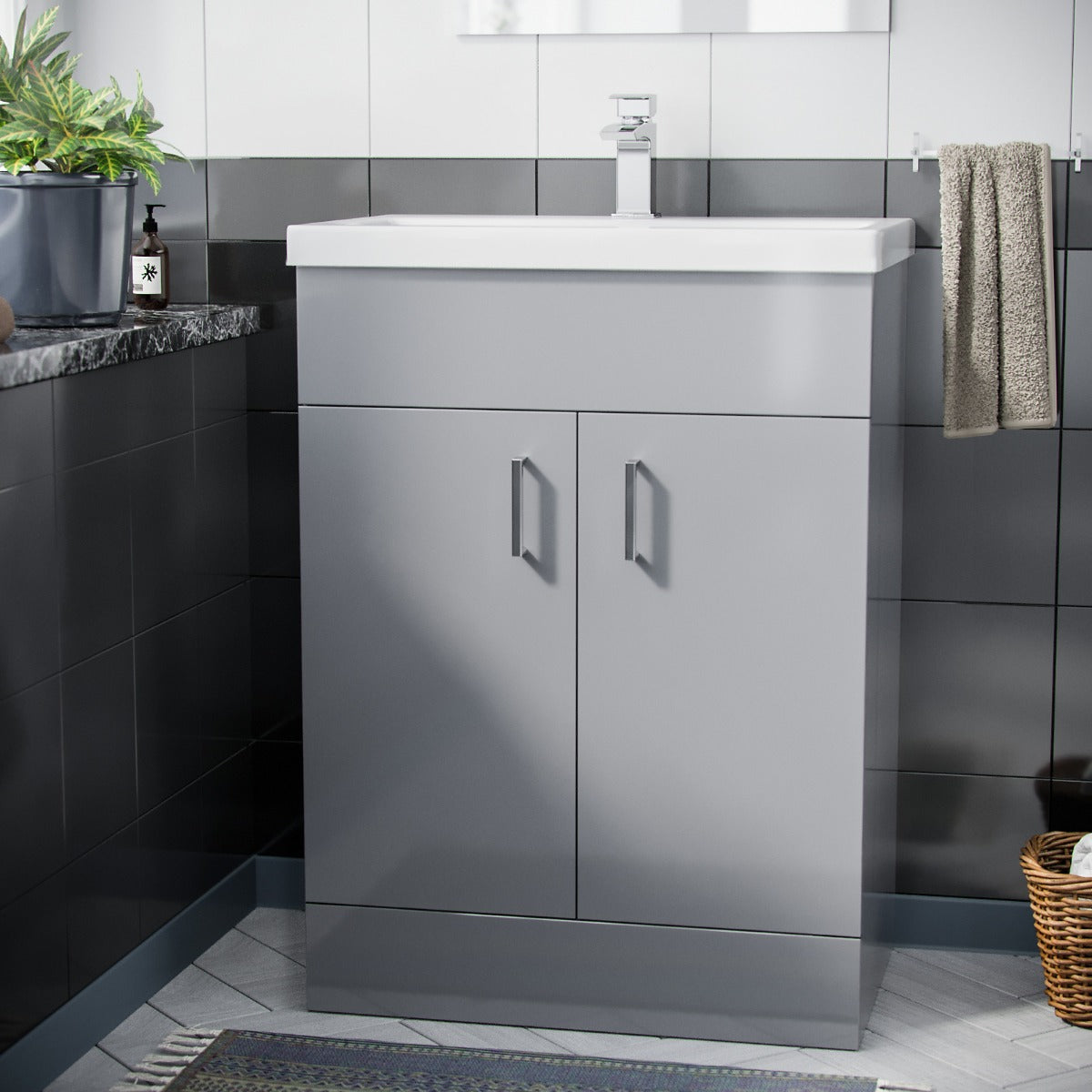 Nanuya 600mm Light Grey Flat Pack Vanity & WC Toilet Pan