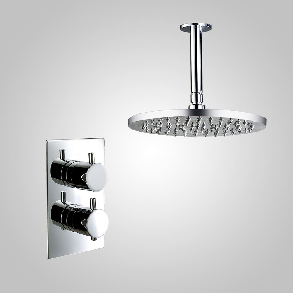 Plum 2 Dial 1 Way Round Set - Ceiling Overhead Shower Head