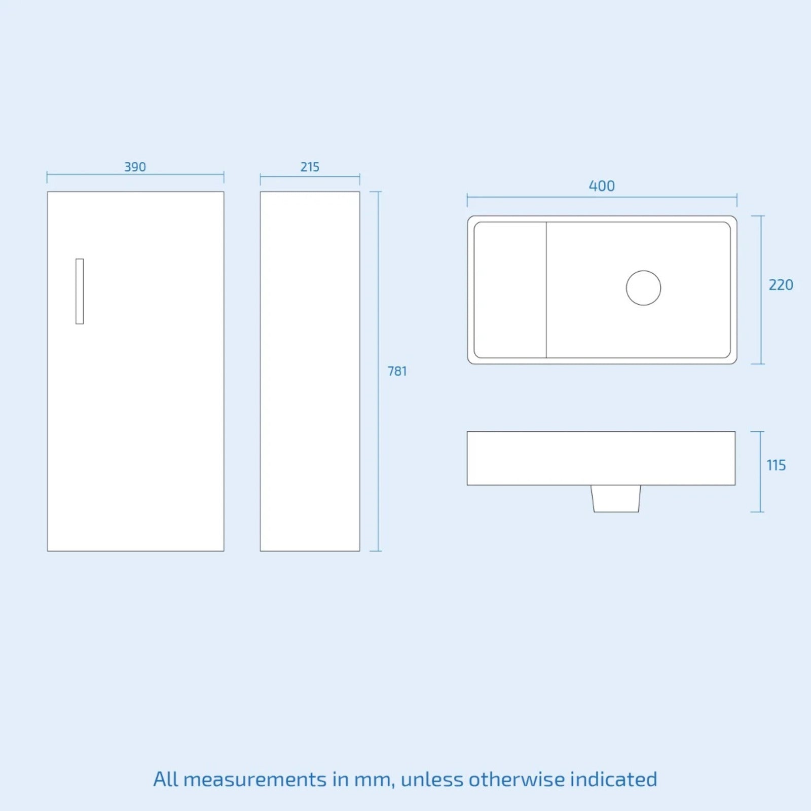 Nanuya White 400mm Cloakroom Vanity Basin Unit, Single Lever Basin Mixer Tap & Waste