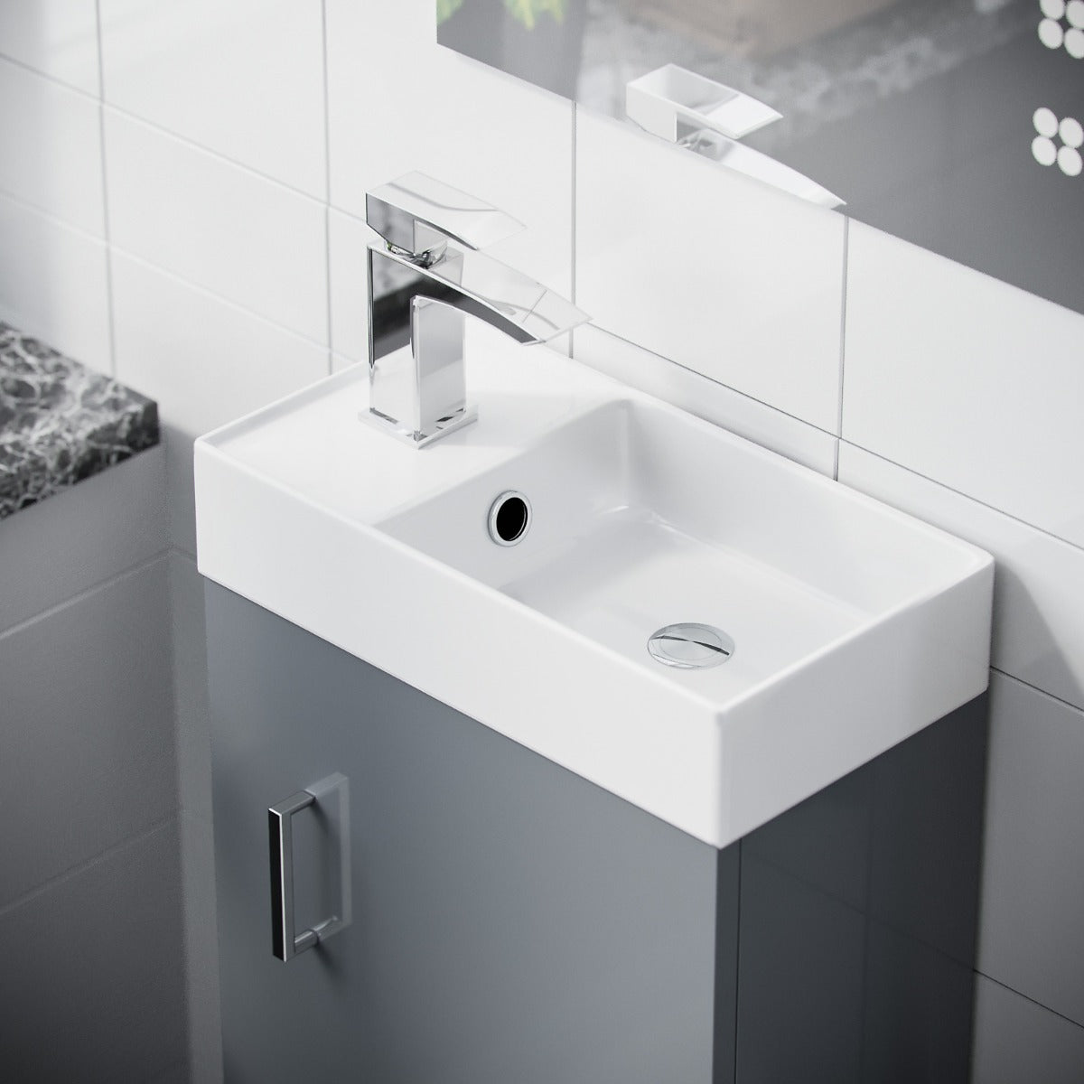 Nanuya 400mm Cloakroom Vanity Basin Unit & Rimless Close Coupled Toilet Dark Grey