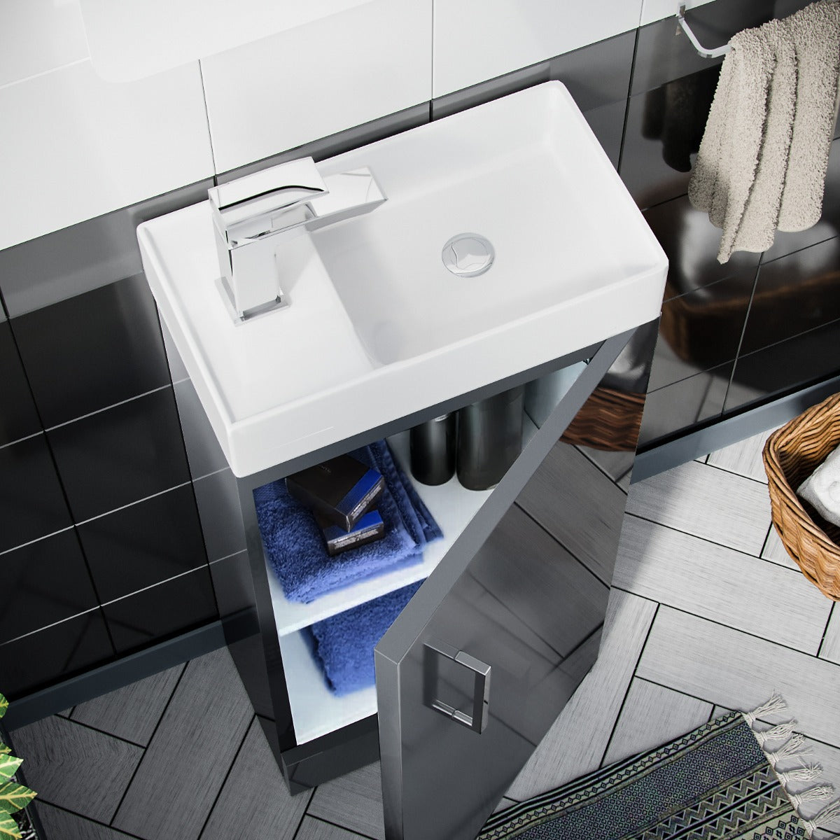 Nanuya 400mm Cloakroom Vanity Basin Unit & Rimless Close Coupled Toilet Dark Grey