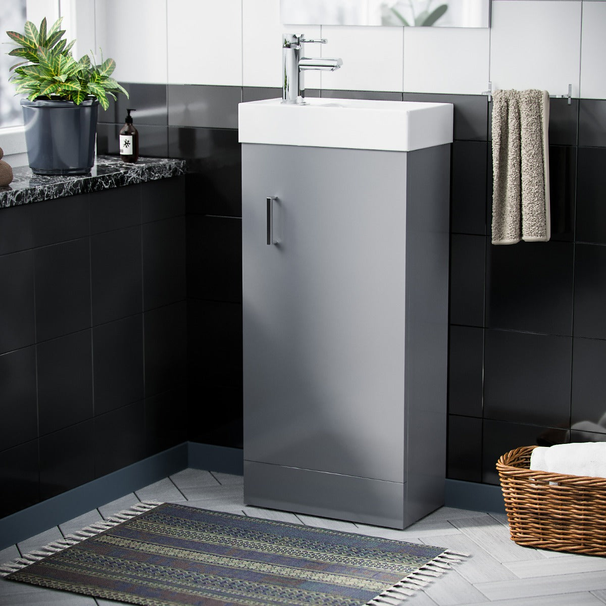 Nanuya 400mm Cloakroom Vanity Basin Unit, Mixer Tap & Waste Grey