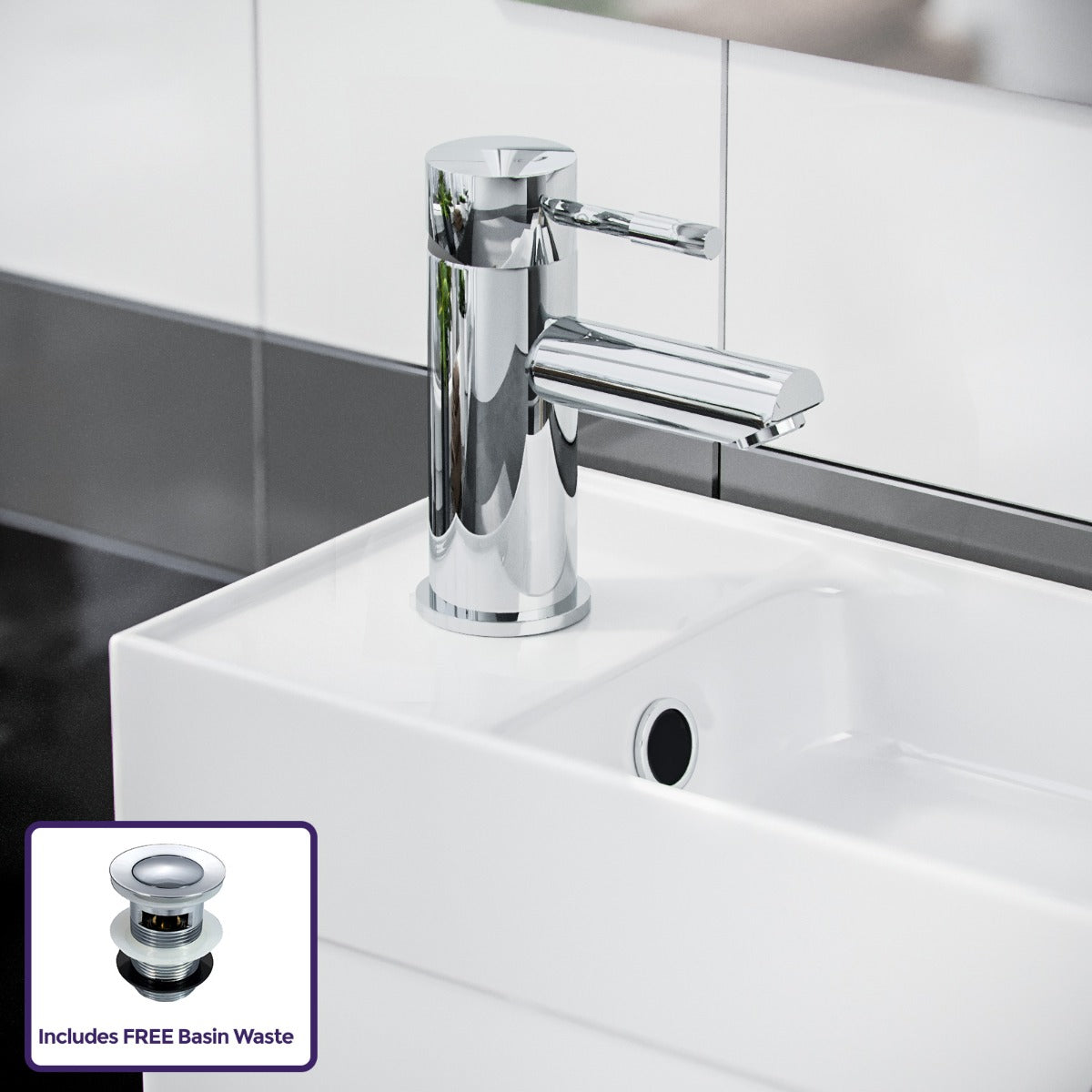 Nanuya 400mm Cloakroom Vanity Basin Unit, Mixer Tap & Waste White