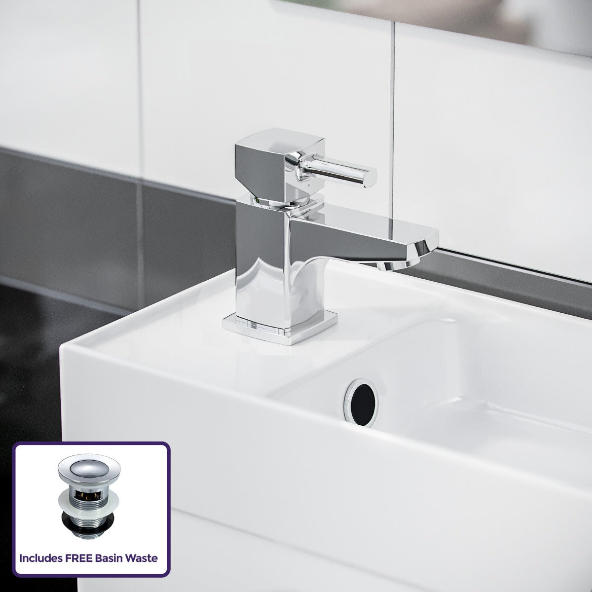 Nanuya 400mm Cloakroom Vanity Basin Unit, Basin Mono Mixer Tap & Waste White