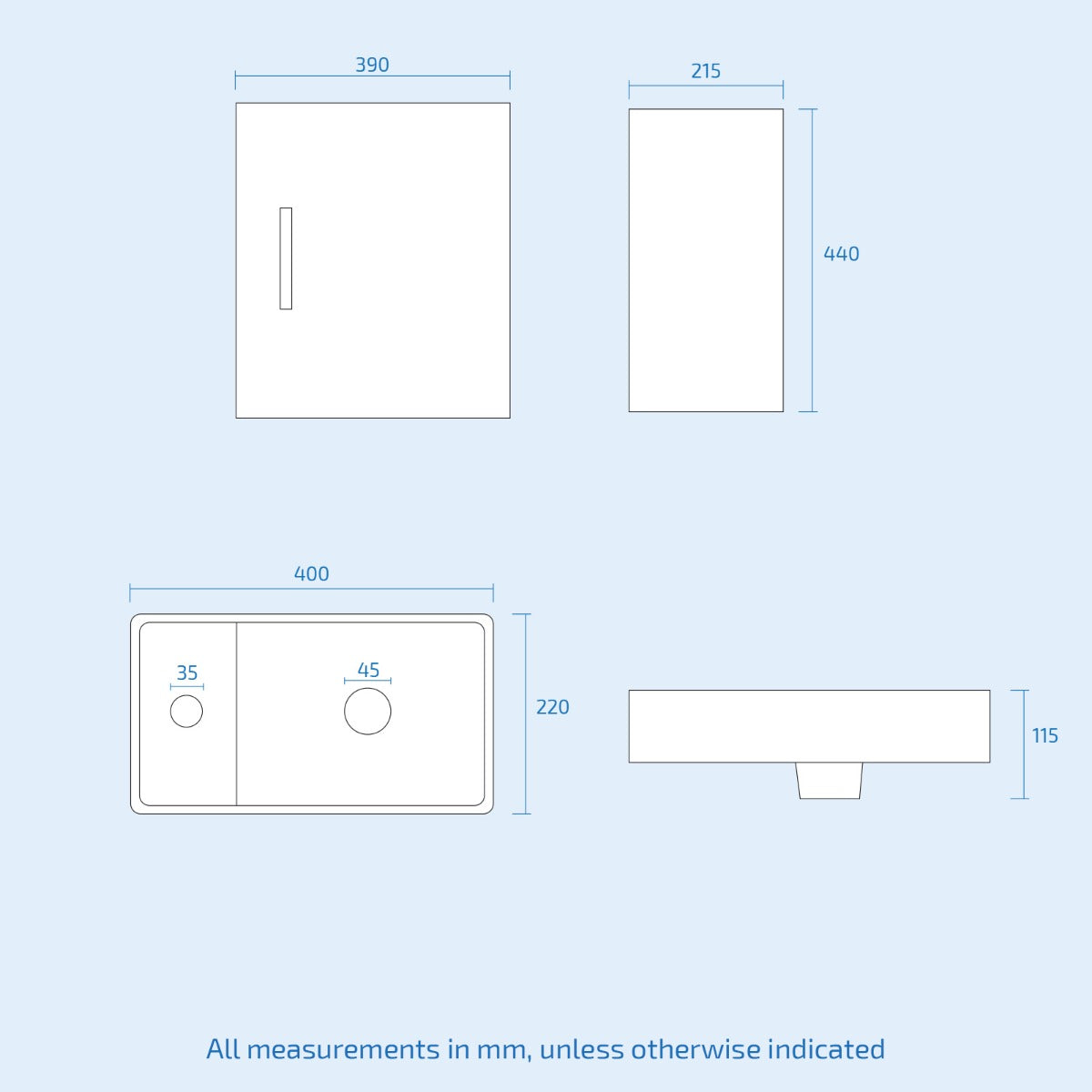 Nanuya 400mm Cloakroom Wall Hung Basin Vanity Unit & Rimless Close Coupled Toilet Dark Grey