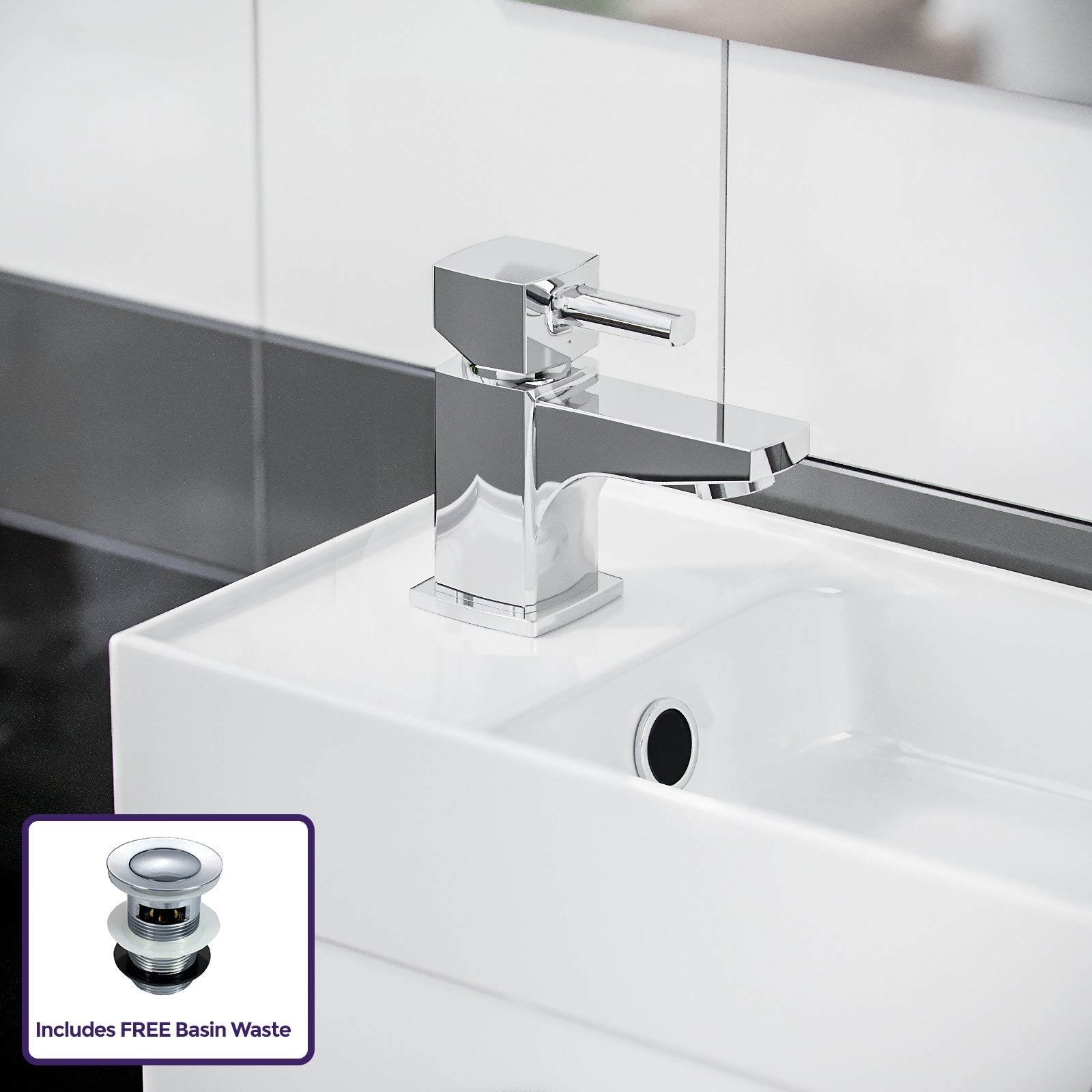 Nanuya 400mm Cloakroom Wall Hung Basin Vanity Unit, Mixer Tap & Waste White