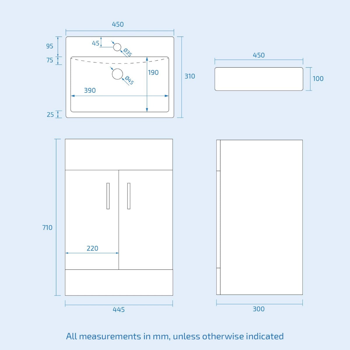 Nanuya 450 Flat Pack Vanity & WC Toilet Pan and Round Bathtub & Panels