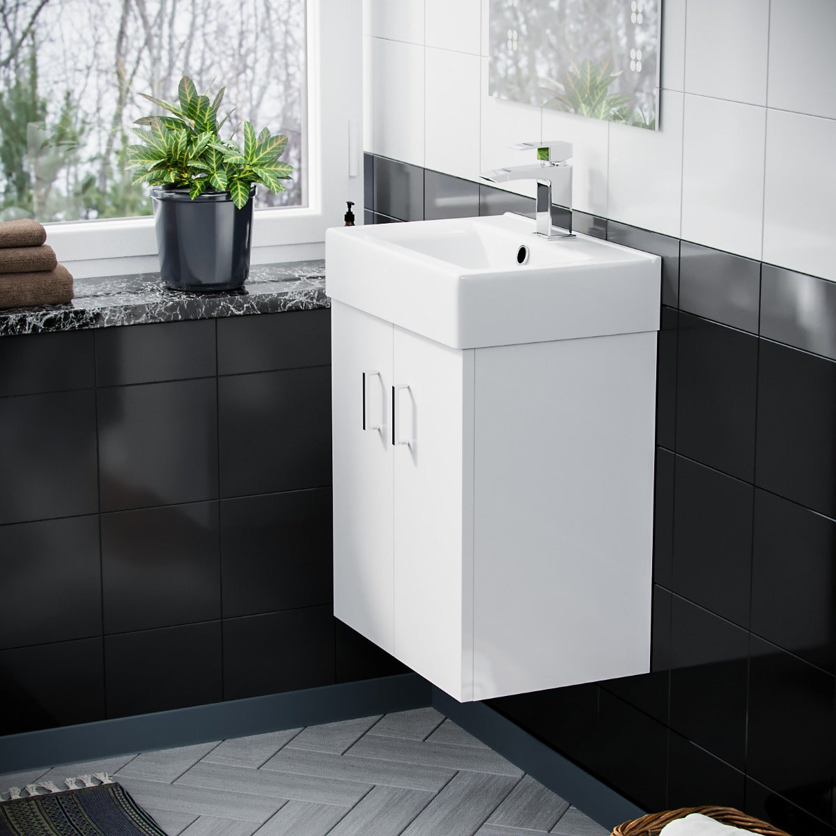 Nanuya 450mm White Gloss Wall Hung Basin Vanity Unit Flat Pack