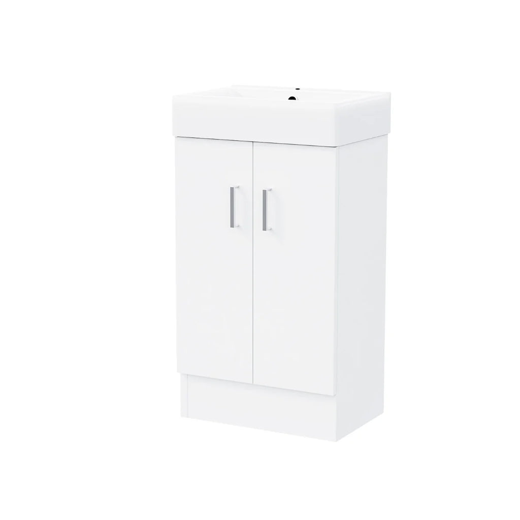 Nanuya L-Shaped LH Shower Bath Basin White 450mm Vanity Toilet Matte Black Taps Set