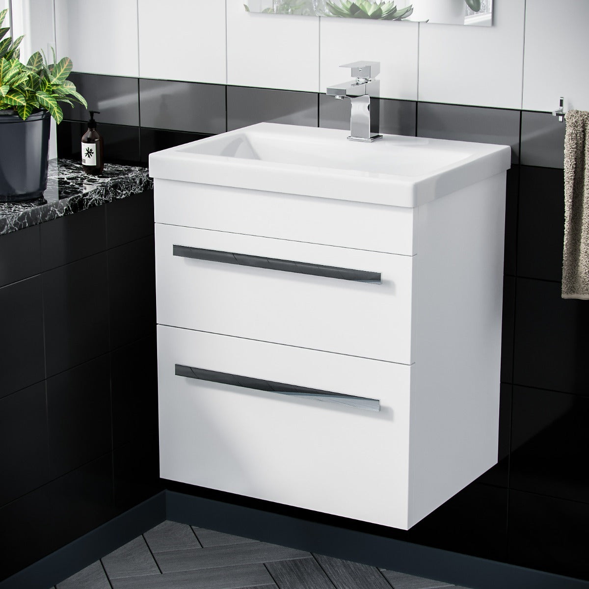 Nanuya 500mm Wall Hung 2 Drawer - Vanity Basin Unit White