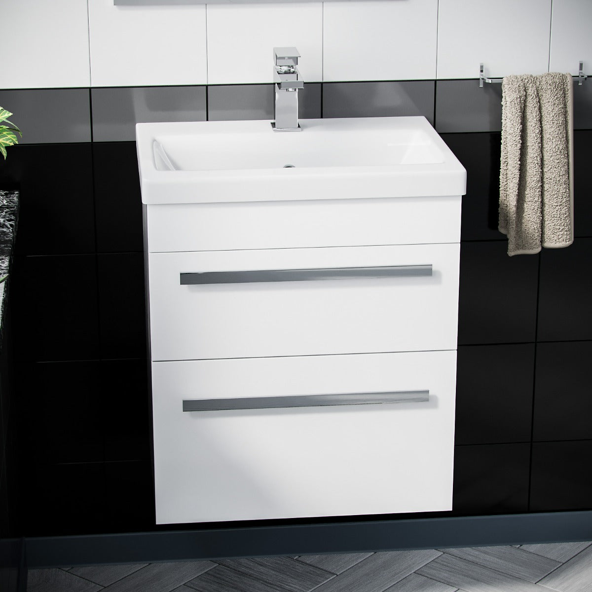 Nanuya 500mm Wall Hung 2 Drawer Vanity Basin Unit White