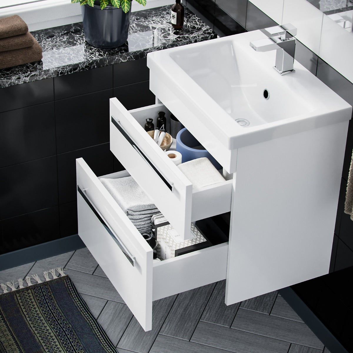 Nanuya 500mm Wall Hung 2 Drawer - Vanity Basin Unit White