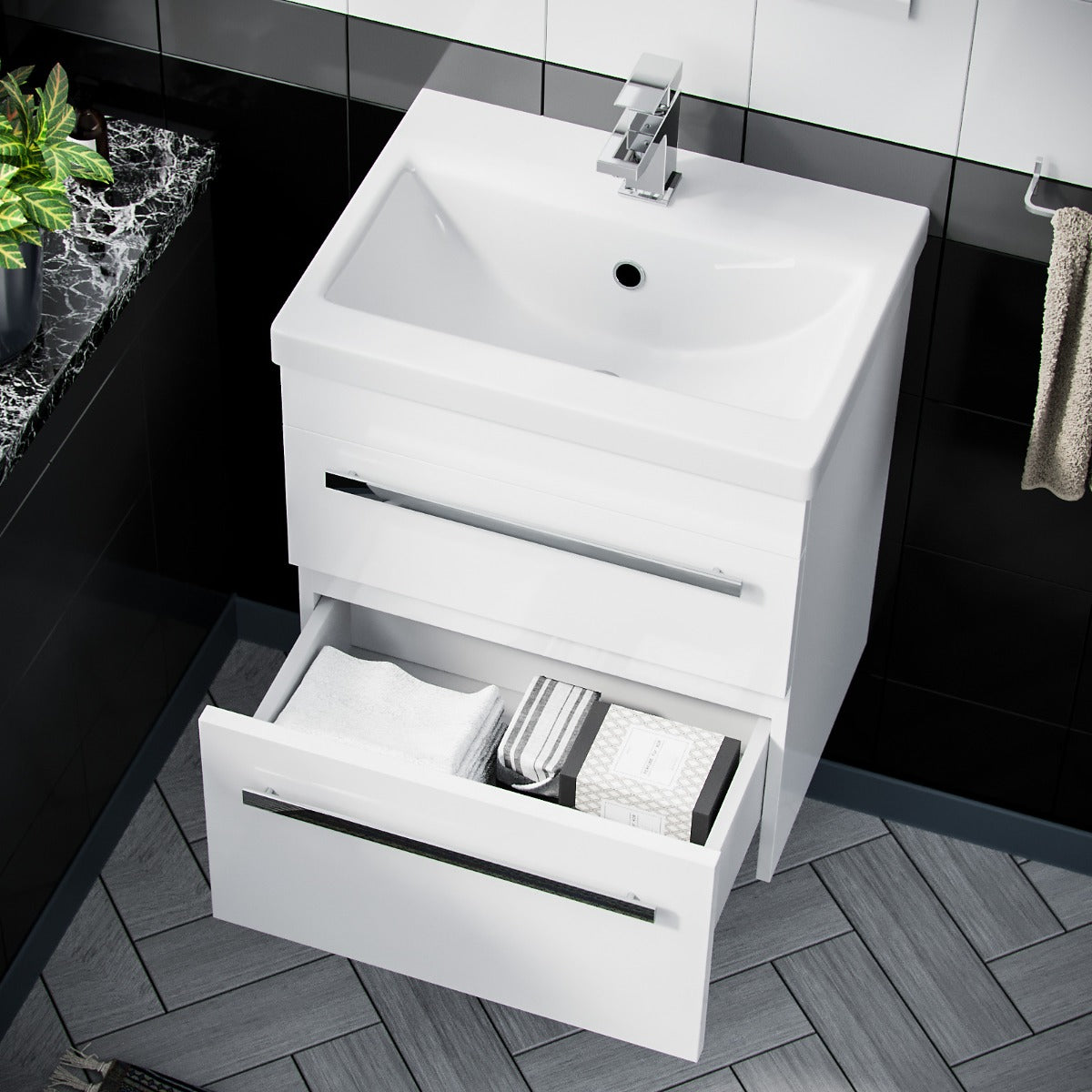 Nanuya 500mm Wall Hung 2 Drawer - Vanity Basin Unit White