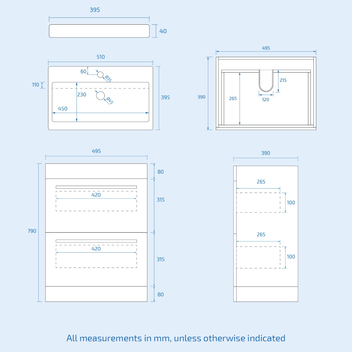 Nanuya 500mm Freestanding Matte Grey 2 Drawers Basin Vanity Cabinet