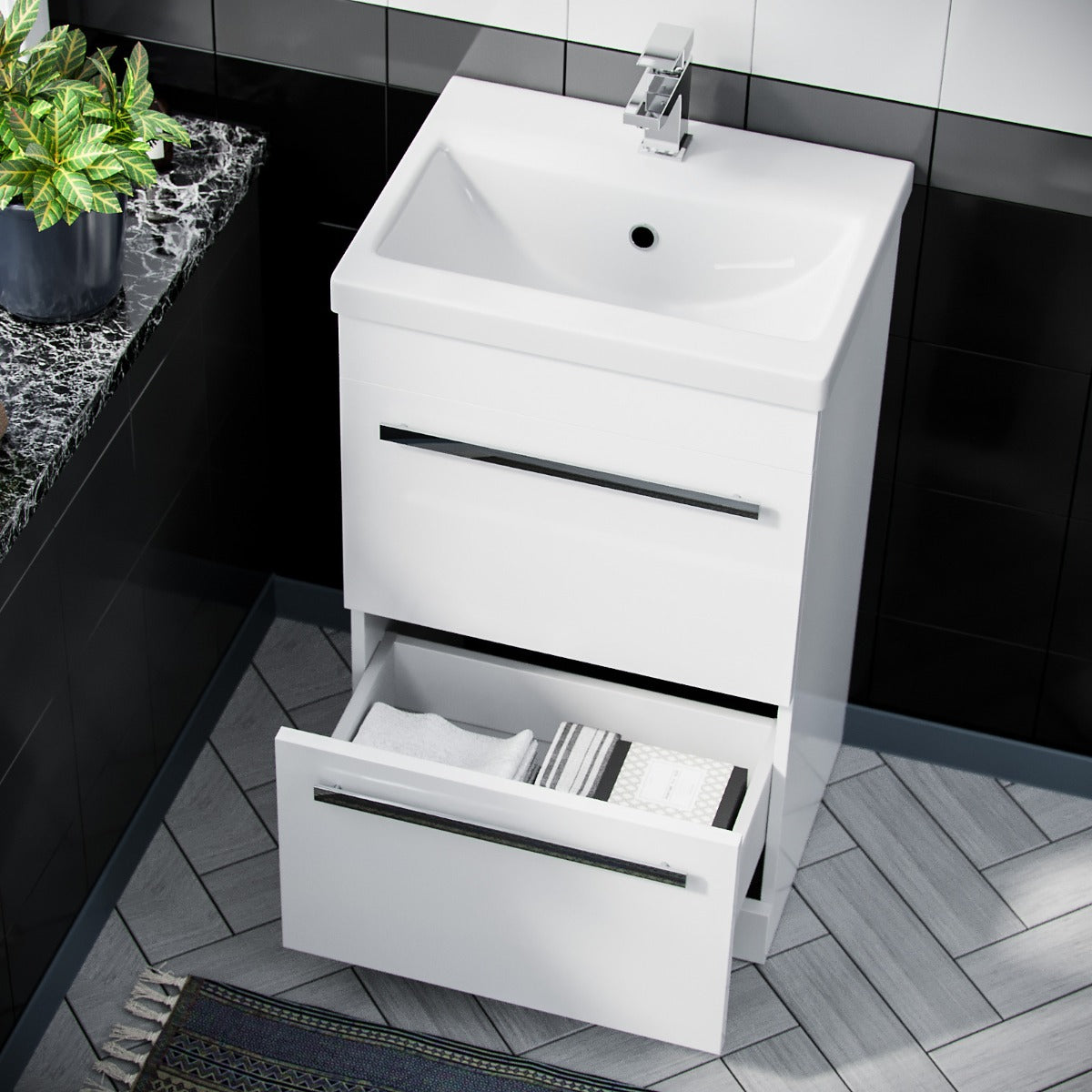 Nanuya 500mm Floorstanding 2 Drawer Vanity Unit & Curved BTW Toilet White