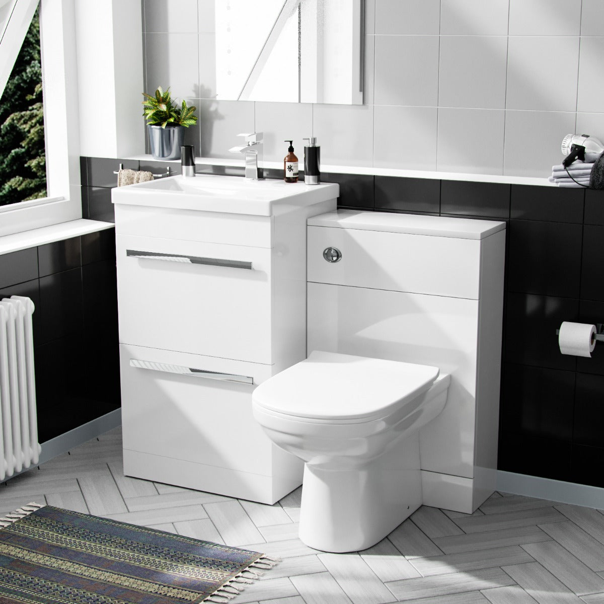Nanuya 500mm Floorstanding 2 Drawer Vanity Unit & Curved BTW Toilet White