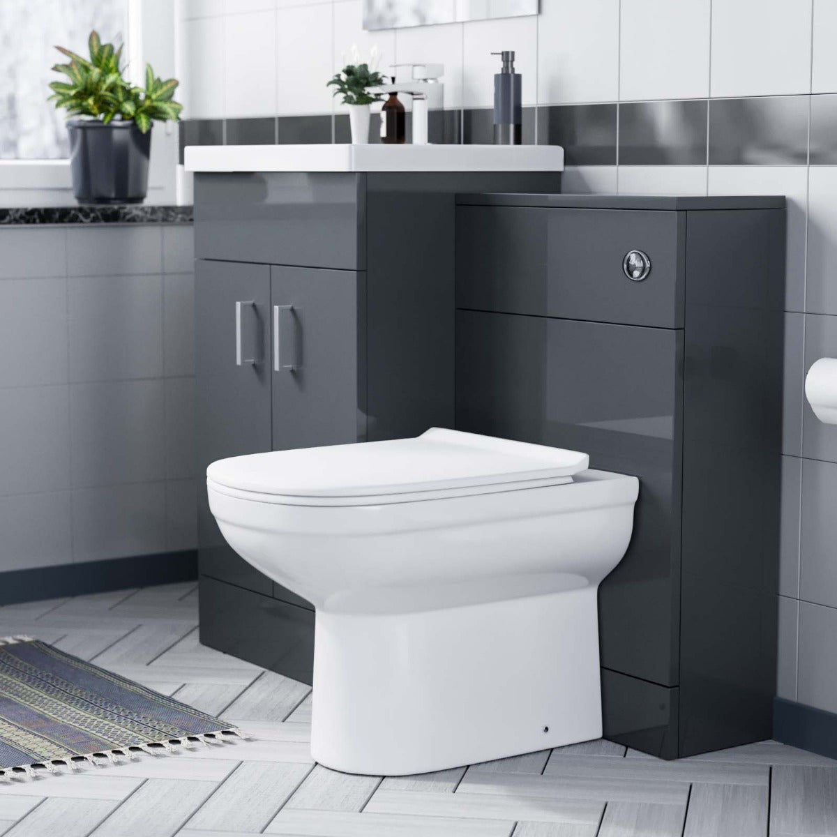 Nanuya 500mm Grey Vanity Basin, WC Unit & Elso Back to Wall Toilet Pan