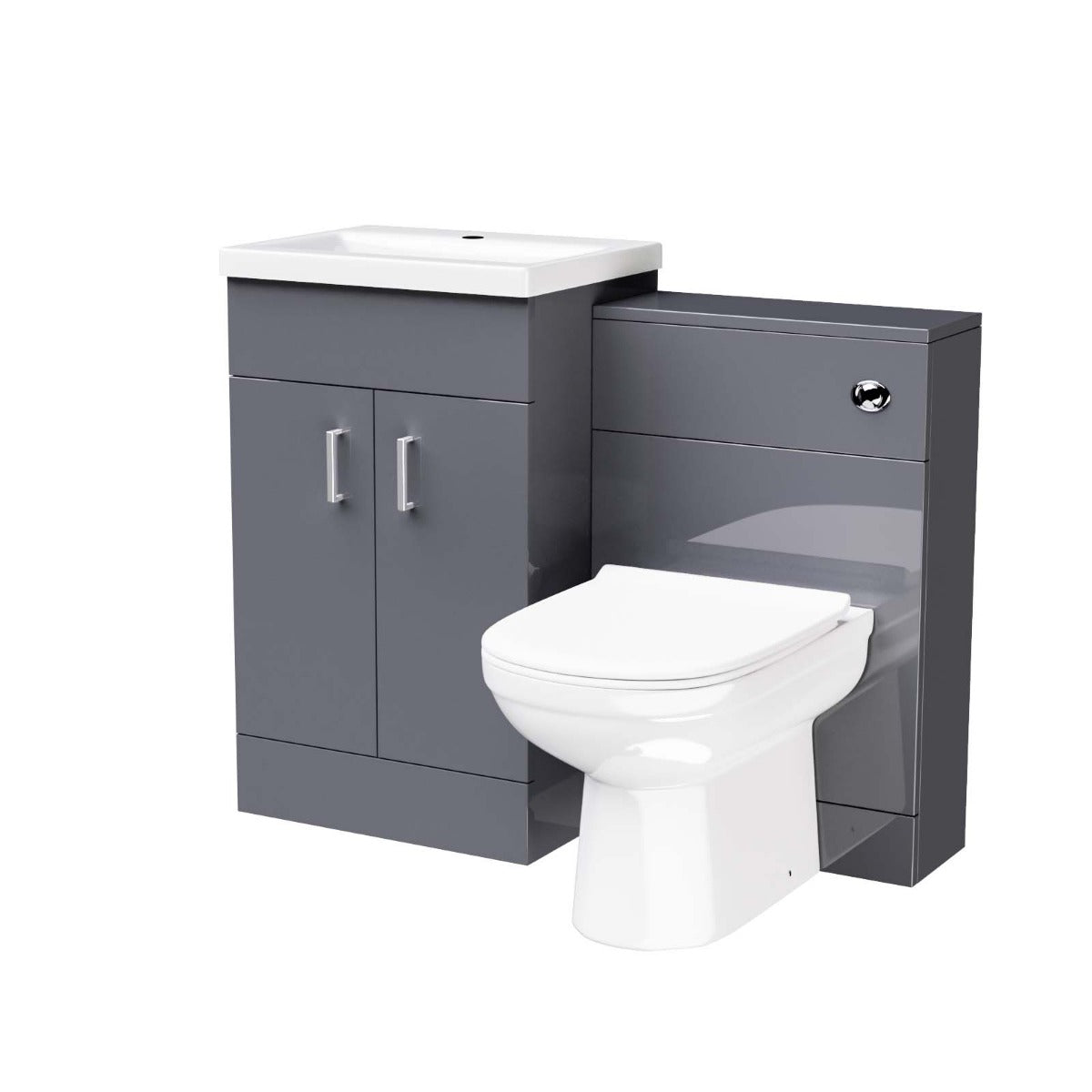 Nanuya 500mm Grey Vanity Basin, WC Unit & Elso Back to Wall Toilet Pan