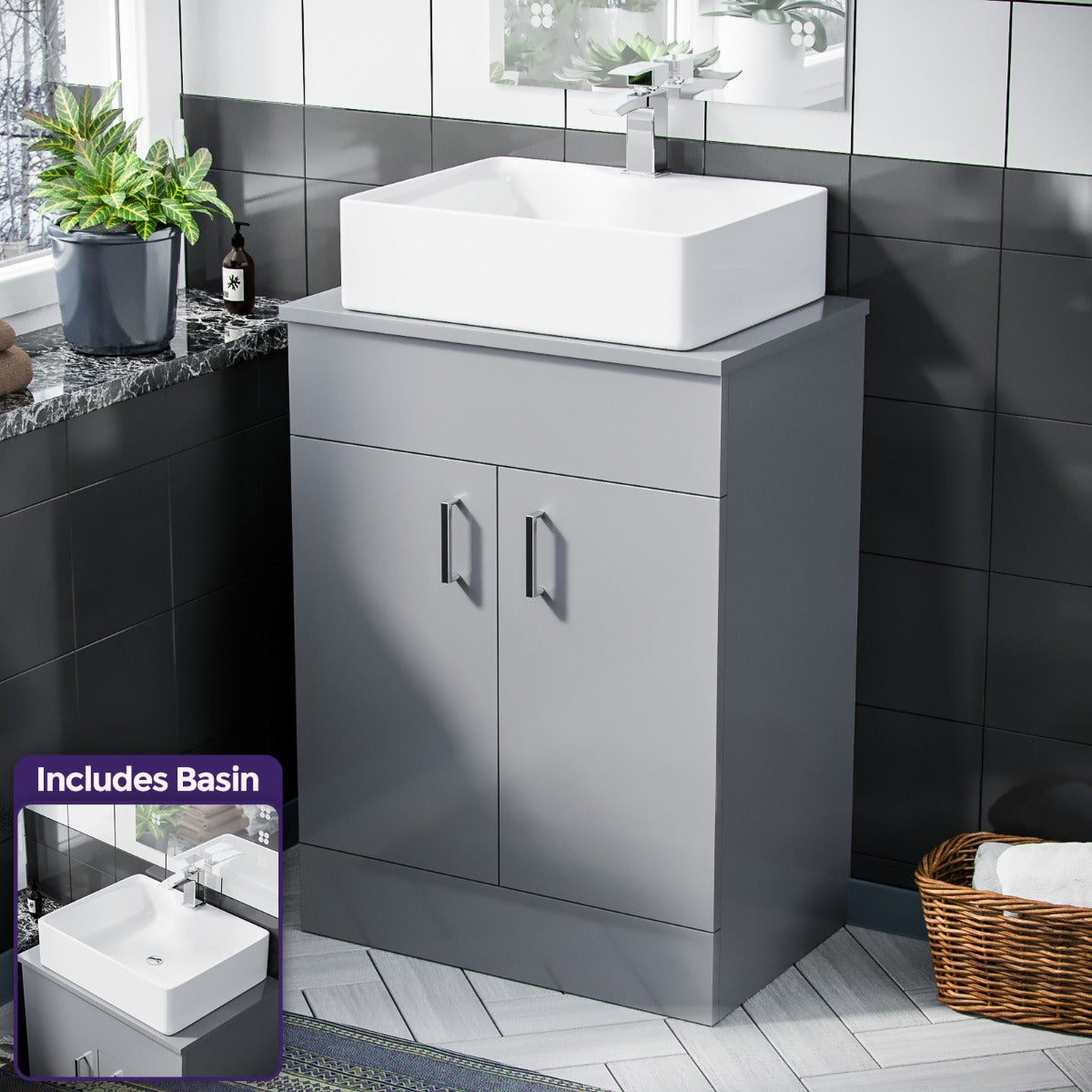 Nanuya  500mm Grey Vanity Cabinet and Rectangle Counter Top Basin Unit