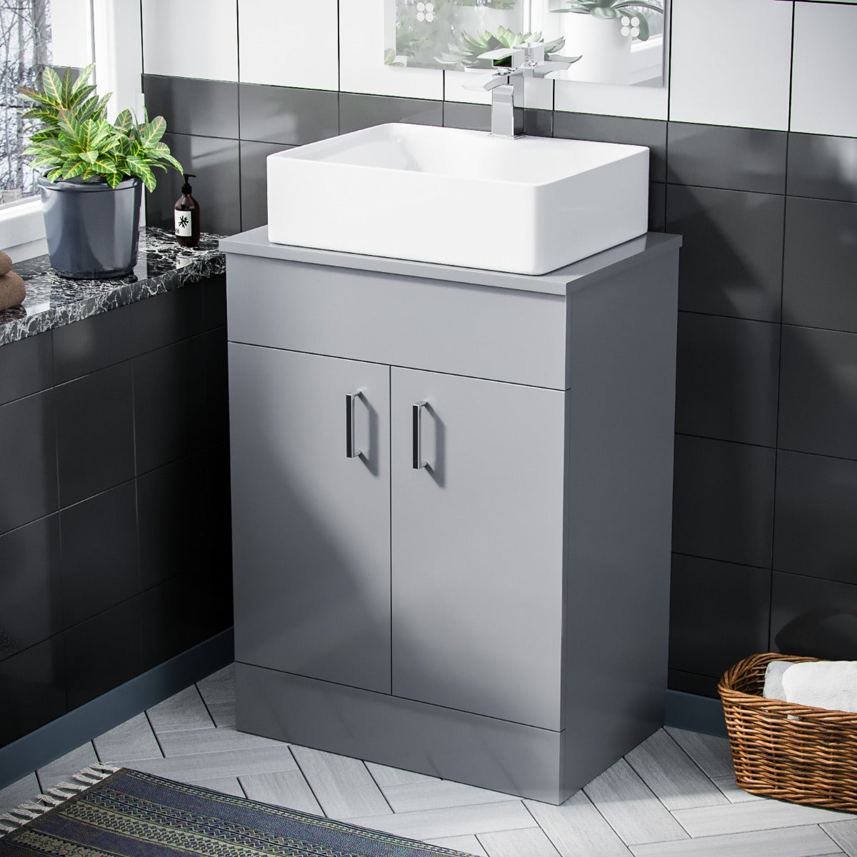 Nanuya  500mm Grey Vanity Cabinet and Rectangle Counter Top Basin Unit
