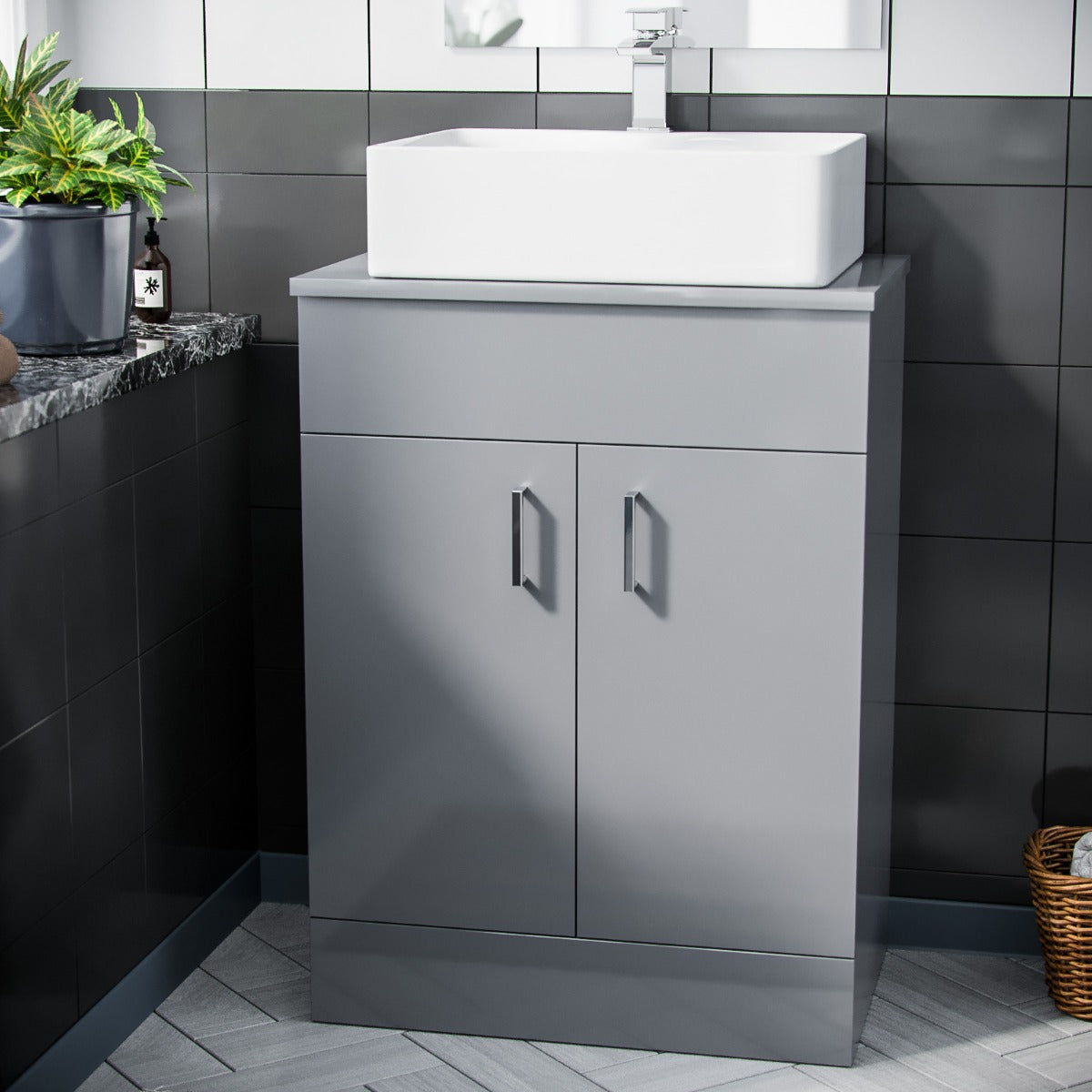 Nanuya  500mm Grey Vanity Cabinet and Rectangle Counter Top Basin Unit