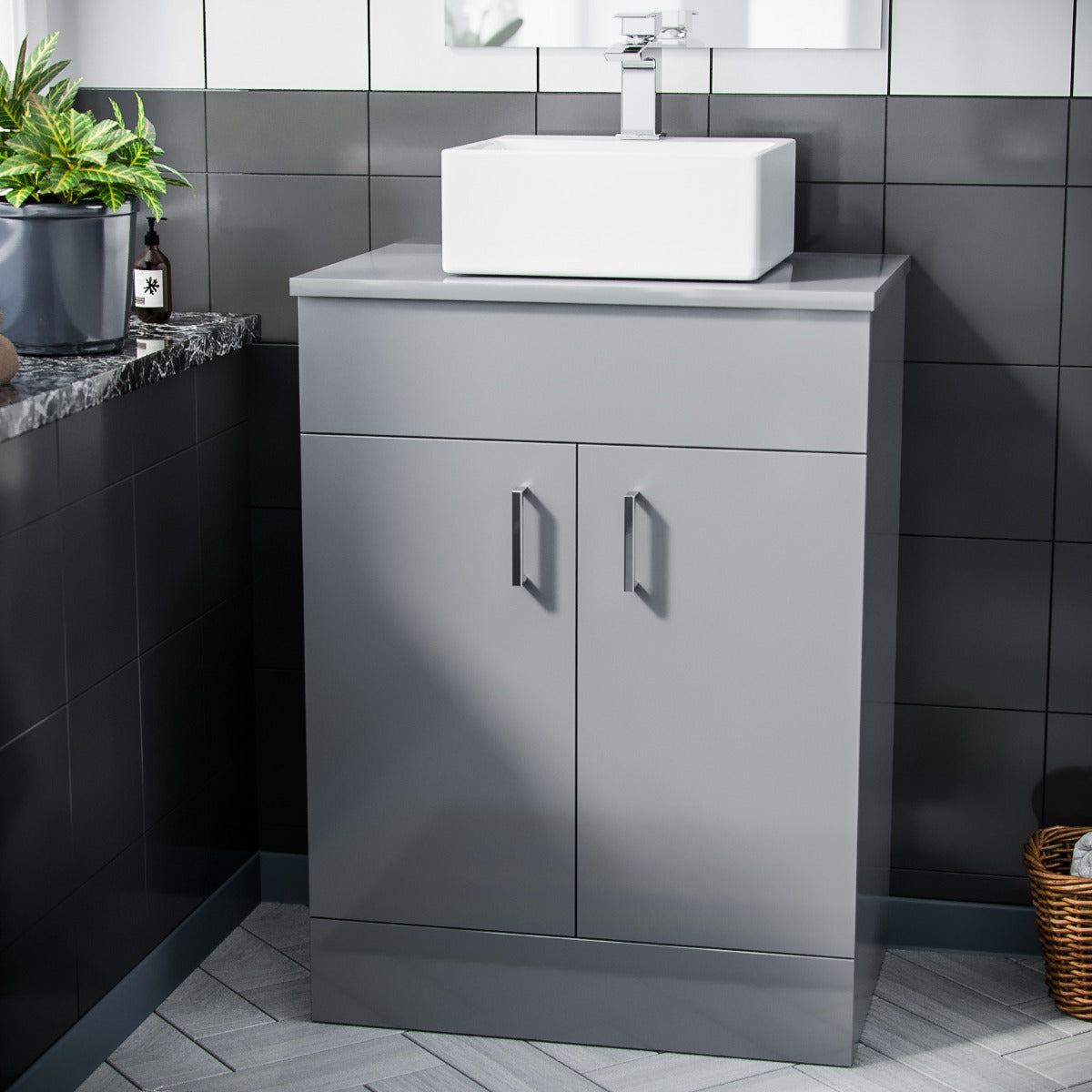Nanuya 500mm Grey Vanity Cabinet and Small Rectangle Counter Top Basin Unit