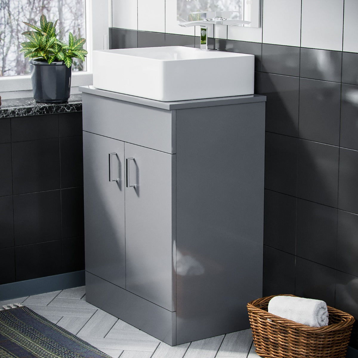 Nanuya  500mm Grey Vanity Cabinet and Rectangle Counter Top Basin Unit