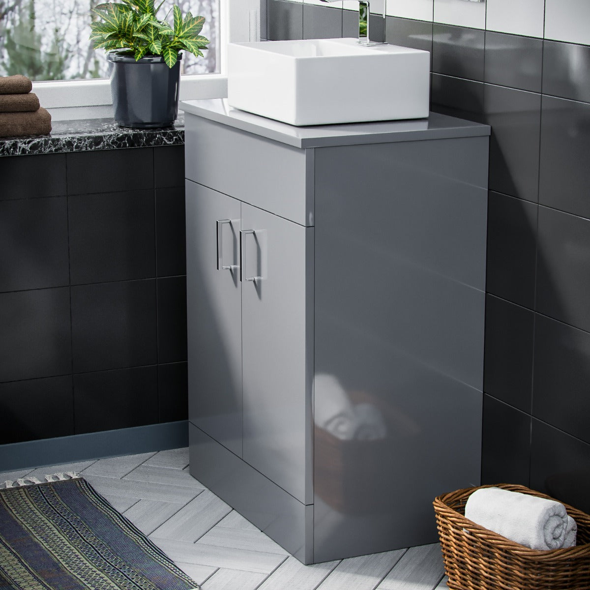 Nanuya 500mm Grey Vanity Cabinet and Small Rectangle Counter Top Basin Unit