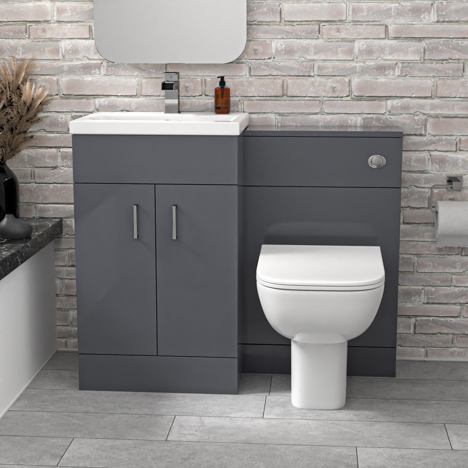 Nanuya 1000mm Grey Freestanding Basin Vanity Unit & Back To Wall Toilet