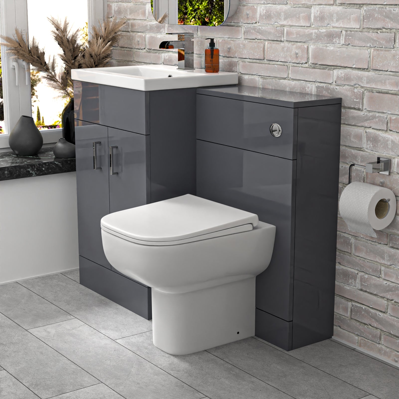 Nanuya 1000mm Grey Freestanding Basin Vanity Unit & Back To Wall Toilet