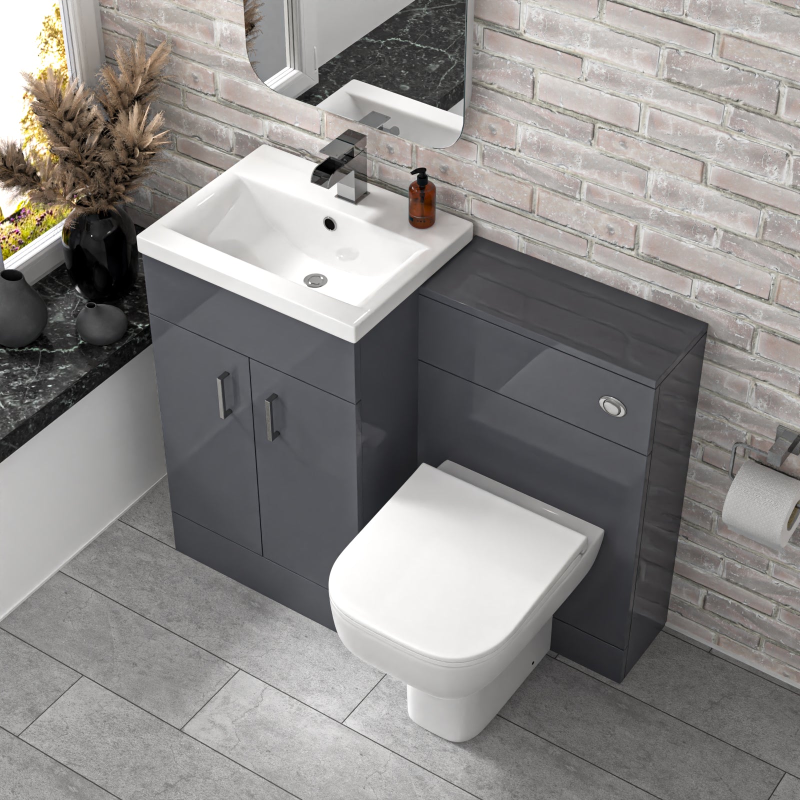 Nanuya 1000mm Grey Freestanding Basin Vanity Unit & Back To Wall Toilet