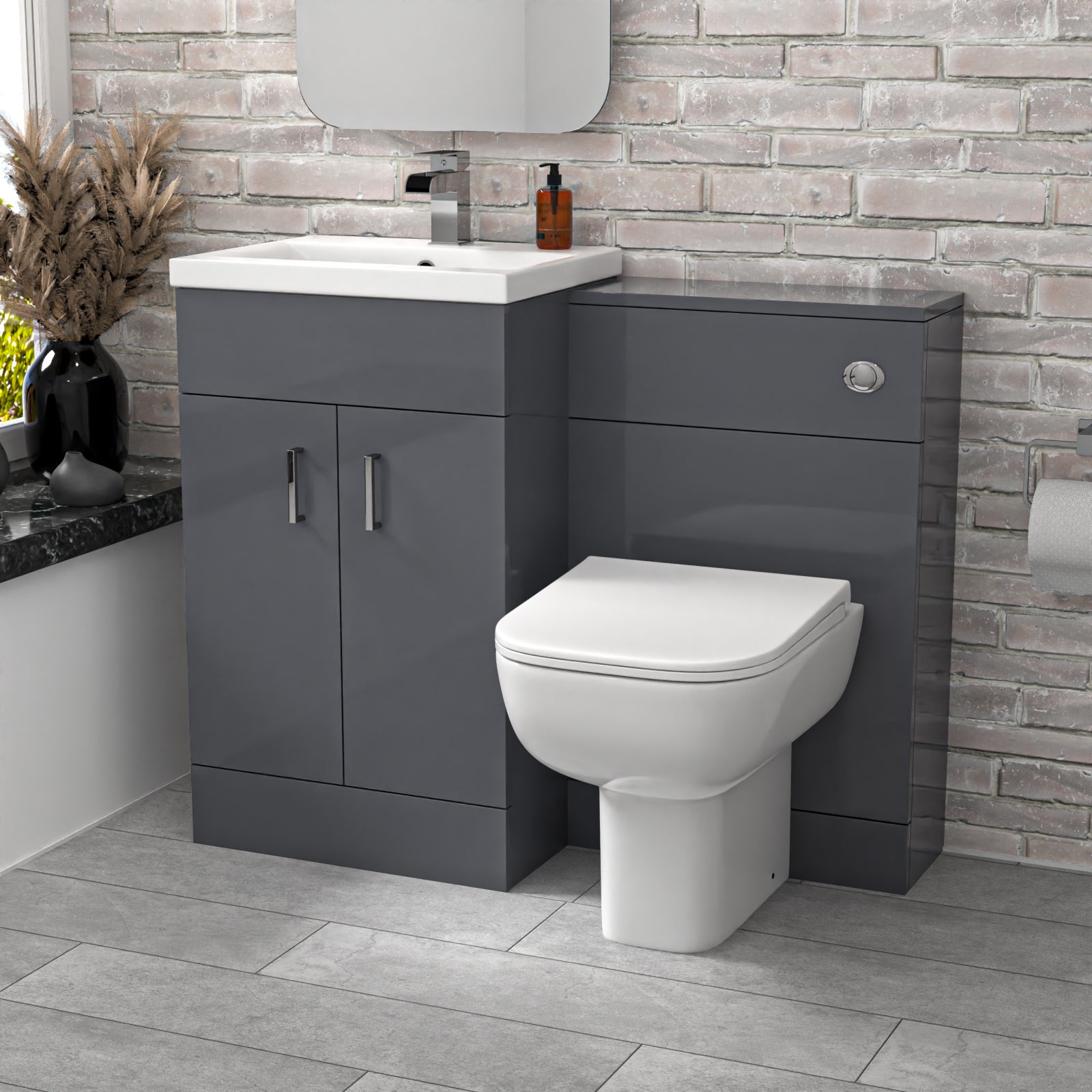 Nanuya 1000mm Grey Freestanding Basin Vanity Unit & Back To Wall Toilet