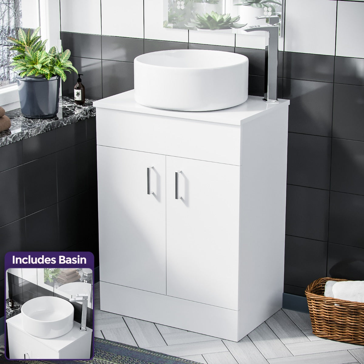 Nanuya 500mm White Vanity Cabinet and Rounded Counter Top Basin Sink Unit