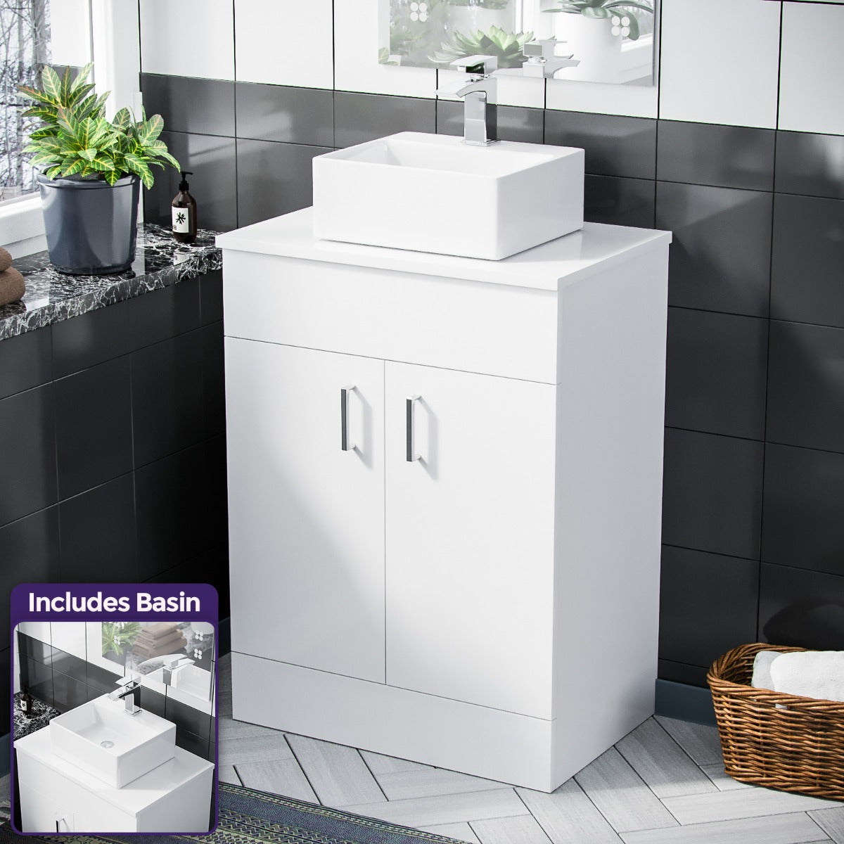Nanuya 500mm White Vanity Cabinet and Small Rectangle Counter Top Basin Unit