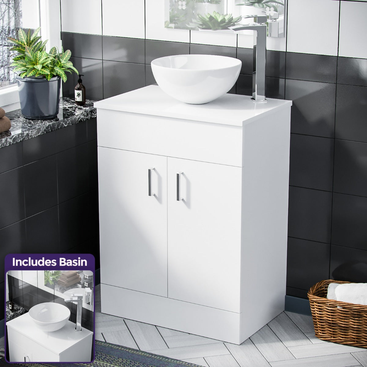 Nanuya 500mm White Vanity Cabinet And Round Bowl Counter Top Basin Sink Unit