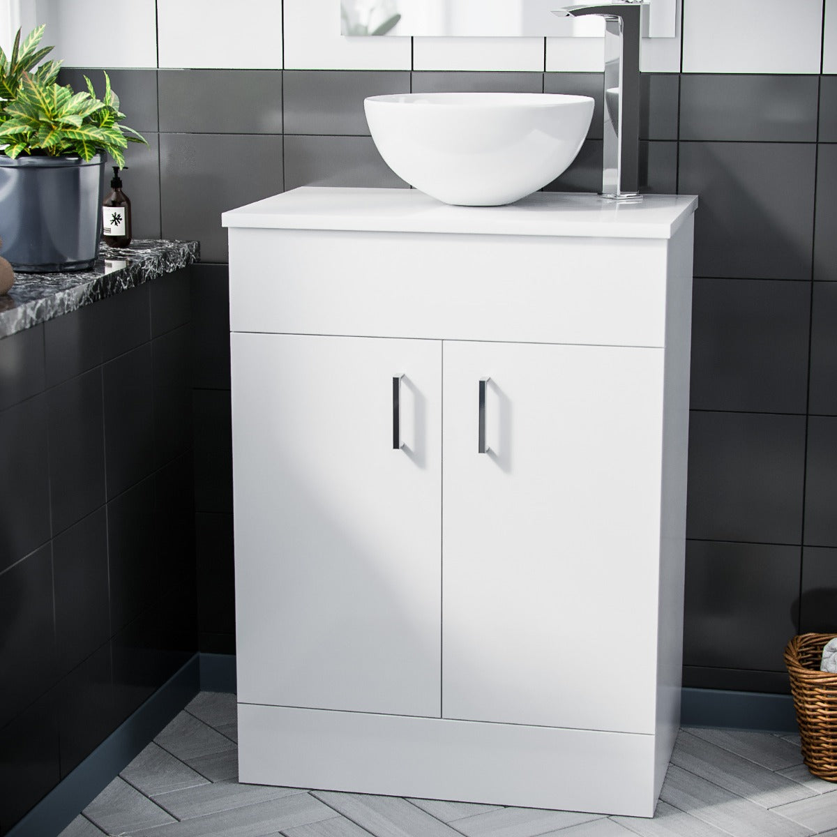 Nanuya 500mm White Vanity Cabinet And Round Bowl Counter Top Basin Sink Unit